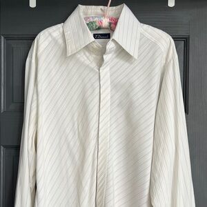 7 Diamonds Men's White Textured Striped Dress Shirt size XL